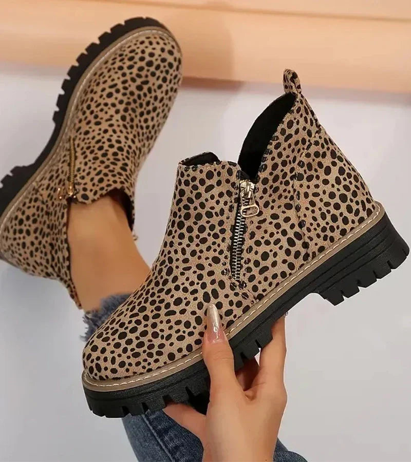 Leopardmönstrade ankelboots med grov sula