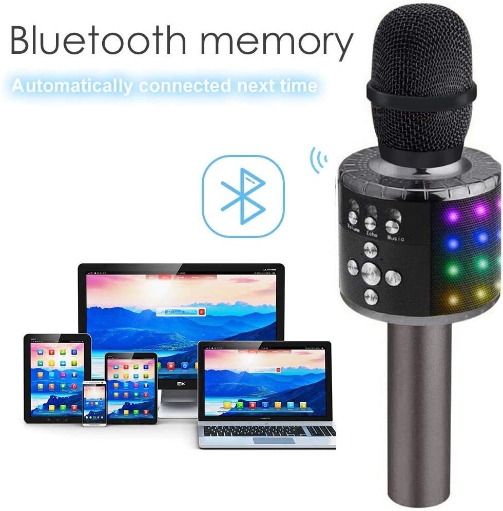 Trådlös bluetooth karaoke mikrofon i rosa guld med inbyggd högtalare