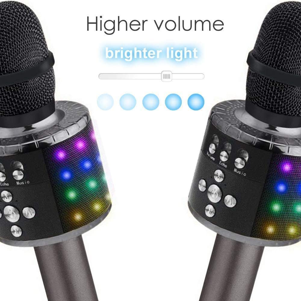 Svart trådlös bluetooth mikrofon för karaoke och festtillbehör