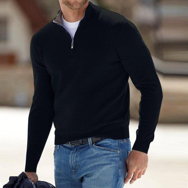 Klassisk herrtröja med kragdragkedja i mjukt material för vardagsmode