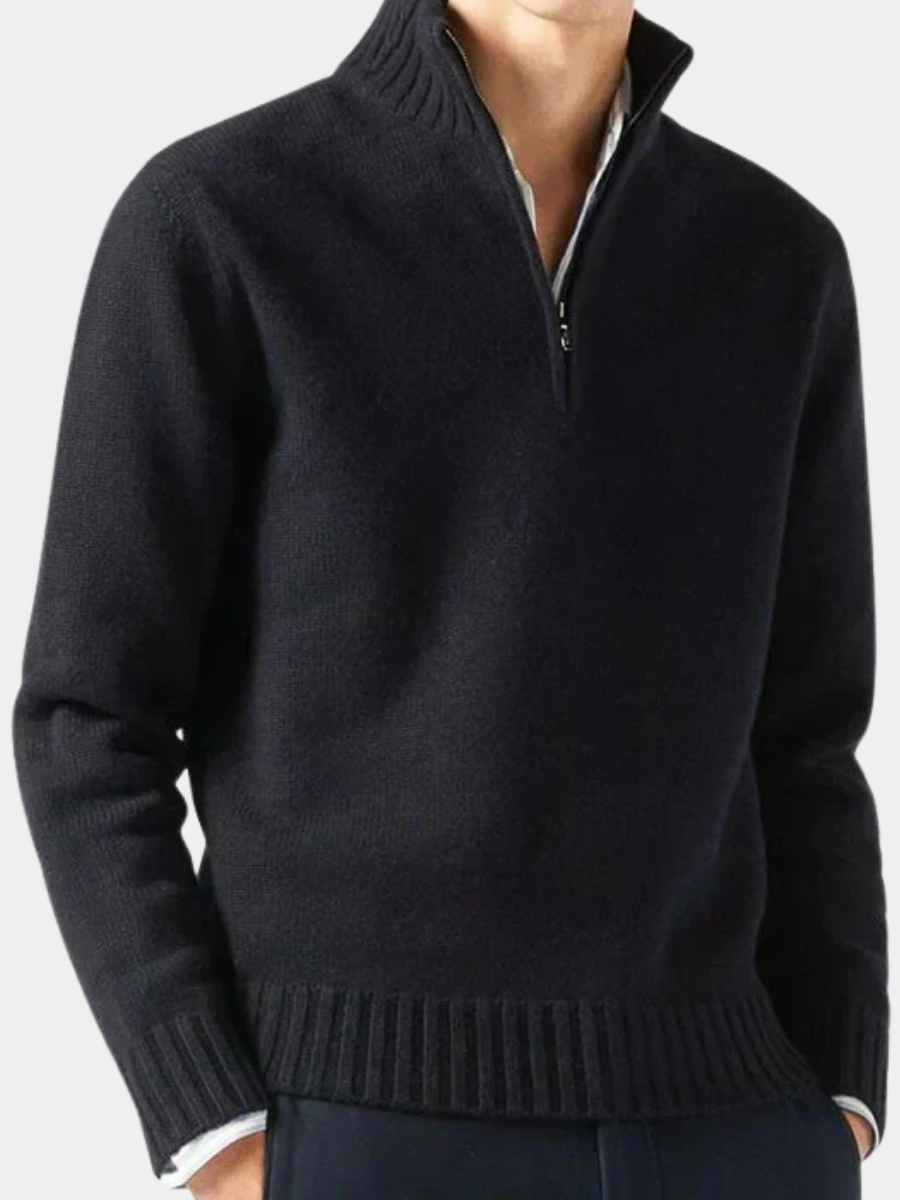Svart polotröja med halvzip för herr i klassisk modell