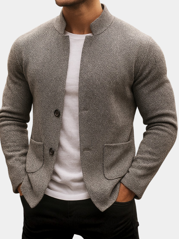 Grå stickad cardigan för herr med knäppning