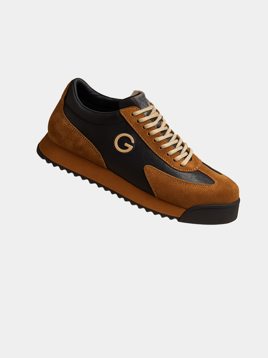 Bruna vardagssneakers för herr i studiomiljö