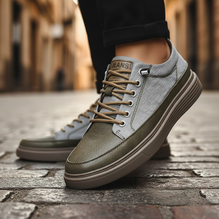 Modern herrskor modell sneakers med snörning och mönstrad sula
