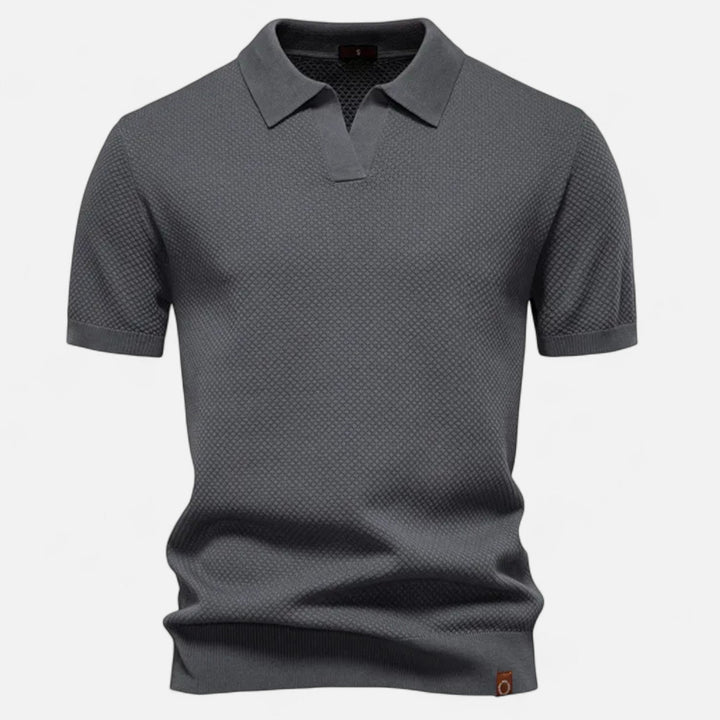 Elegant herrofit med kortärmad stickad polotröja