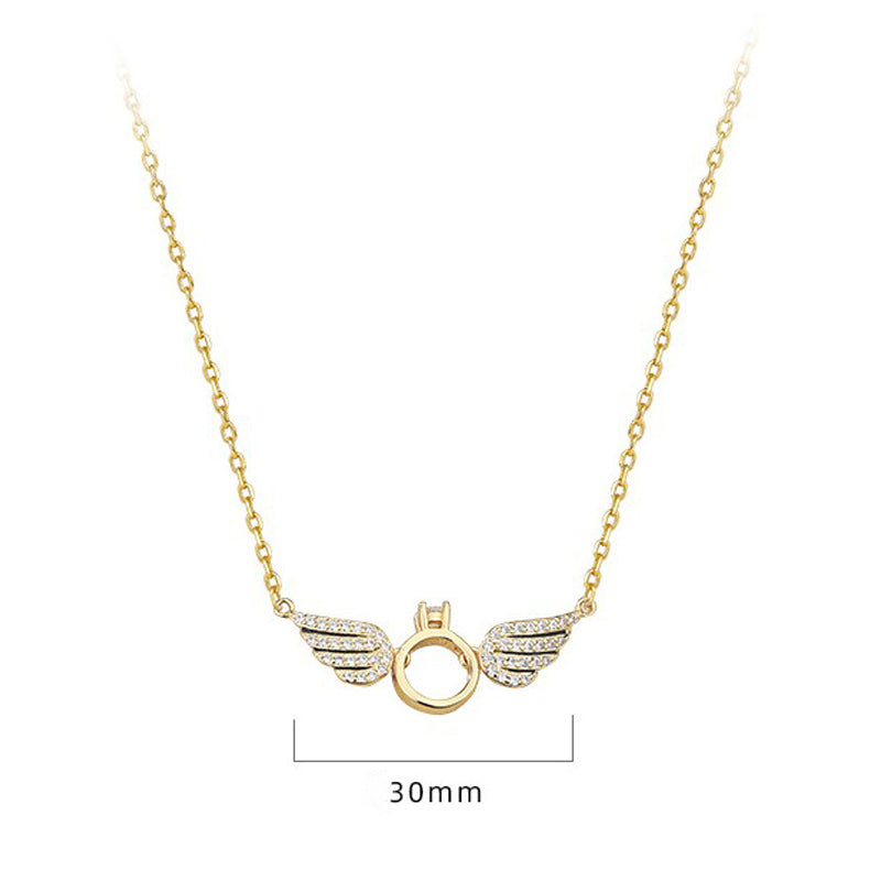 "Ängelvinge halsband för kvinnor, silver och guld, med flytande diamant, elegant änglavingeform, justerbart 45-50 cm"