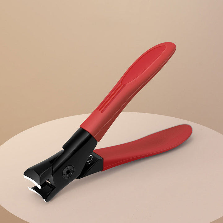 "Anti-Splash nagelklippare i rostfritt stål med vikbar design och ergonomiskt grepp för ren och prydlig nagelvård."