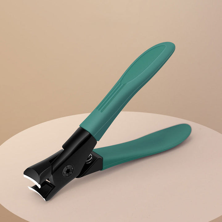 "Anti-Splash nagelklippare i rostfritt stål med vikbar design och ergonomiskt grepp för ren och prydlig nagelvård."