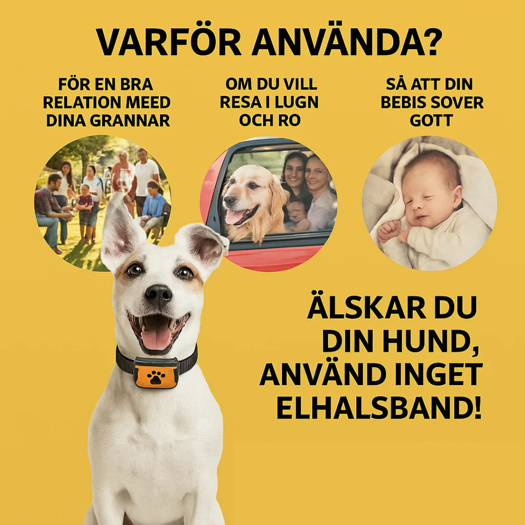 Ergonomiskt antiskällhalsband, justerbart för optimal passform och komfort.