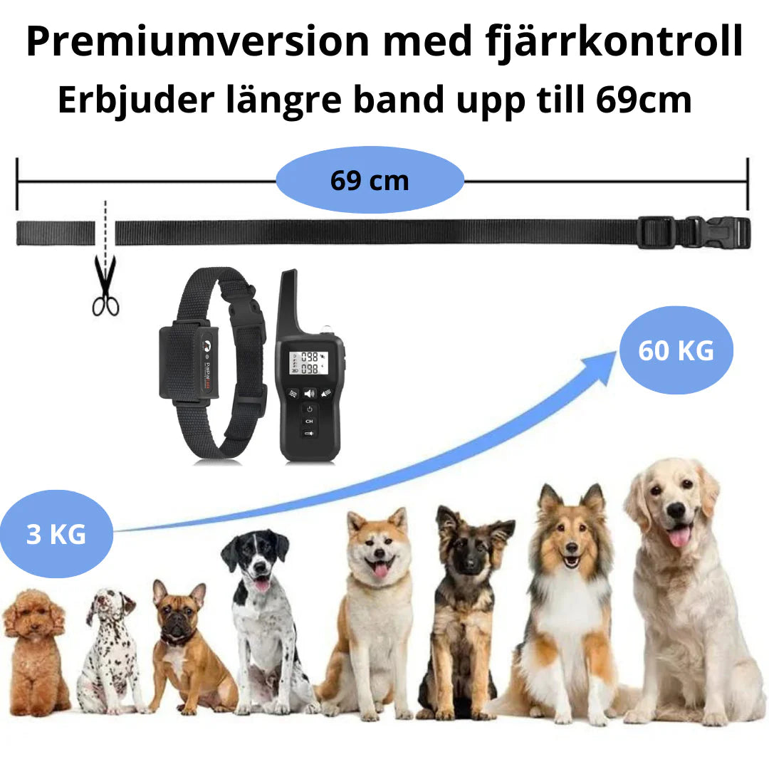 Justerbart hundhalsband med inbyggd vibrationsfunktion mot skällande.