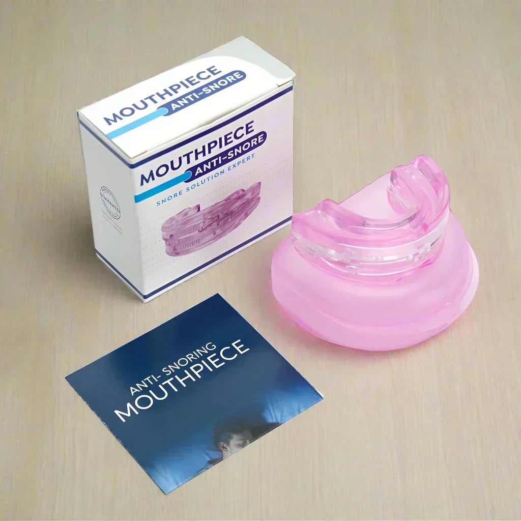 Rosa antisnarkskena med tillhörande förpackning och manual
