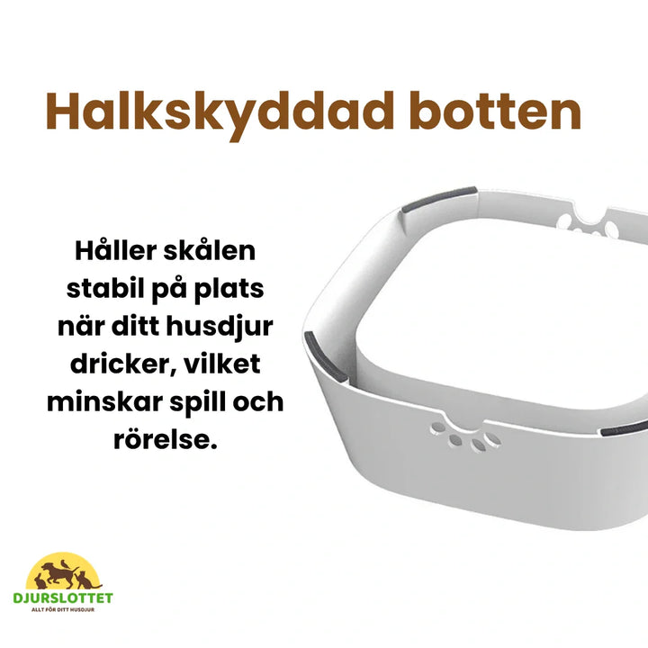 Innovativ antispill vattenskål för att hålla golven rena och torra från vätskespill.