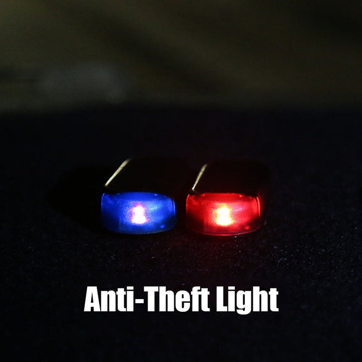 "Antistöld LED-ljus för fordon, solenergi, kompakt design med röda och blå blinkande ljus för ökad säkerhet."