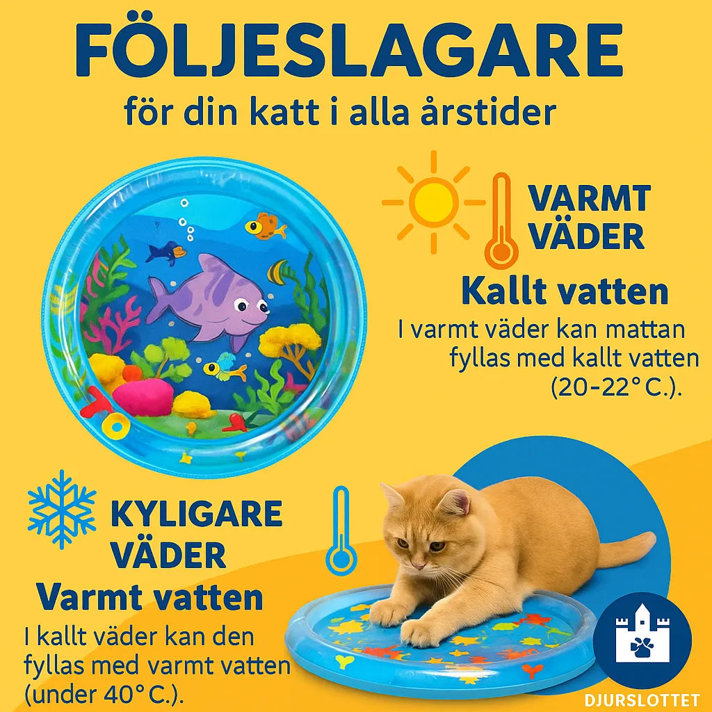 Närbild på AquaPaw vattenlekmatta med vattensprutor. Optimal för lek & svalka, passar hundar och katter.