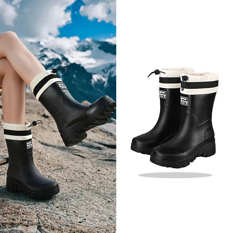 Detaljbild: Arlena damregnstövlar retrolook, vattentäta. Mode & funktion för höstskor.