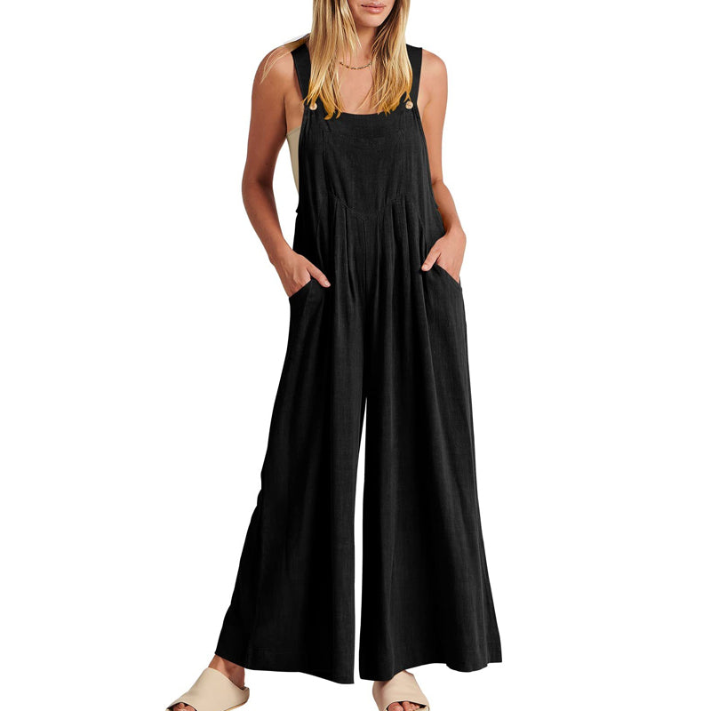 Ärmlös blommig jumpsuit för kvinnor, vida ben, justerbara axelband, trendig och elegant, bekväm
