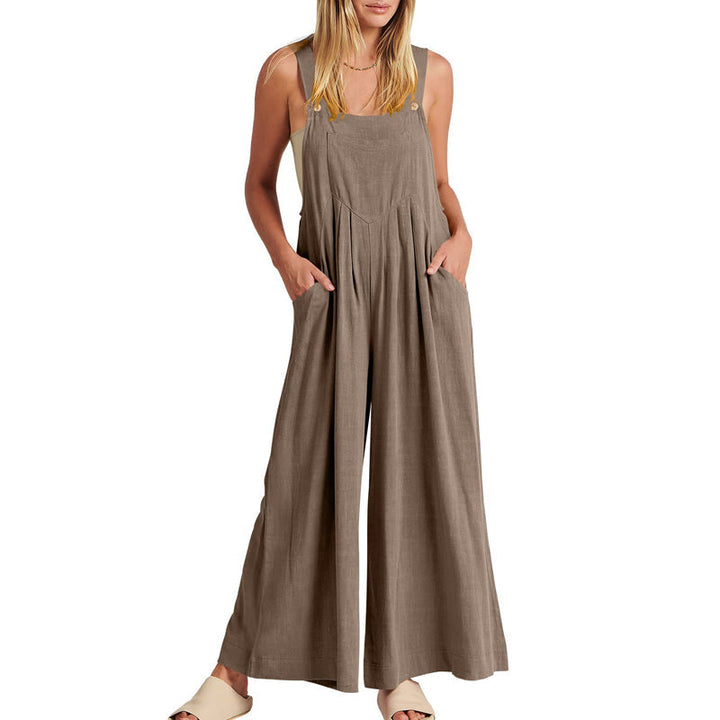 Ärmlös blommig jumpsuit för kvinnor, vida ben, justerbara axelband, trendig och elegant, bekväm