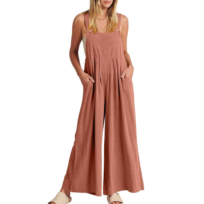 Ärmlös blommig jumpsuit för kvinnor, vida ben, justerbara axelband, trendig och elegant, bekväm