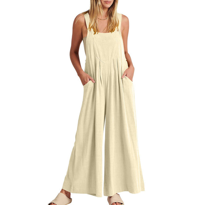 Ärmlös blommig jumpsuit för kvinnor, vida ben, justerbara axelband, trendig och elegant, bekväm
