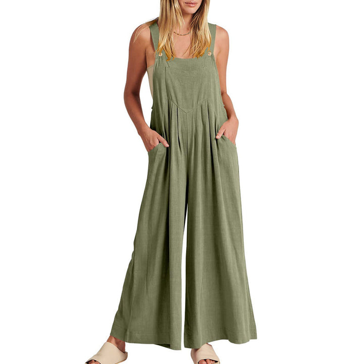 Ärmlös blommig jumpsuit för kvinnor, vida ben, justerbara axelband, trendig och elegant, bekväm