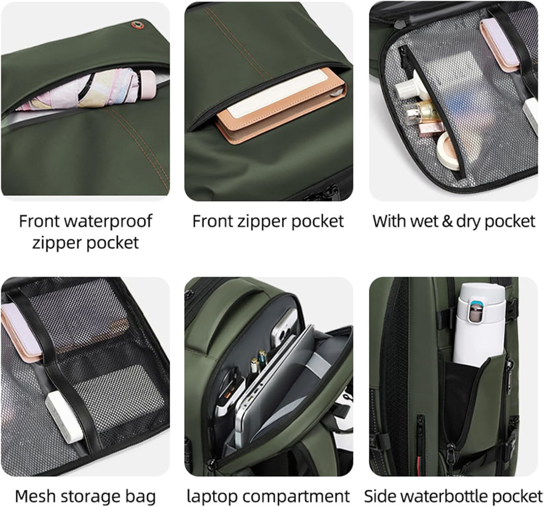 Detalj: Arvid ryggsäckens expanderbara funktion. Vattentät & med vakuumkomprimering för smart packning.