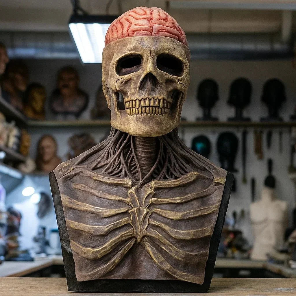 Skelettmask för maskerad och cosplay visad i profil