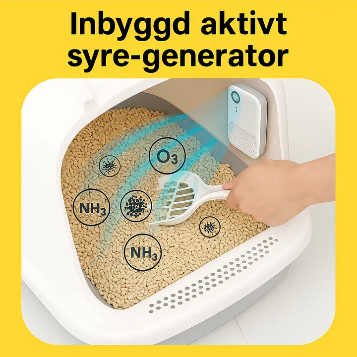 Enkel att installera automatisk luftrenare för kattlåda, effektiv mot lukt.
