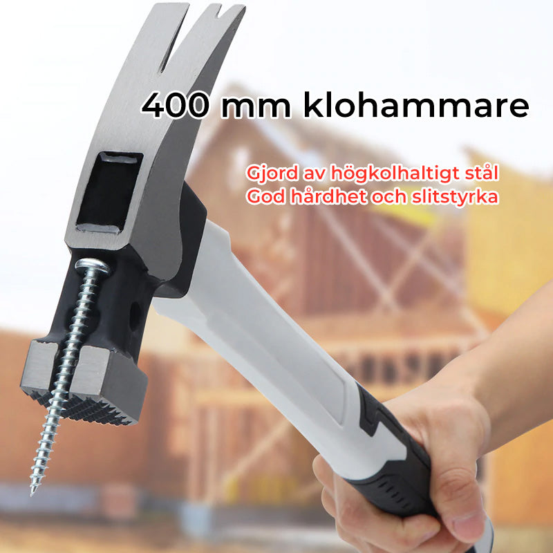"Automatisk magnetisk hammare för träbearbetning med ergonomiskt antisliphandtag i högkolstål, mäter 40 cm i längd."