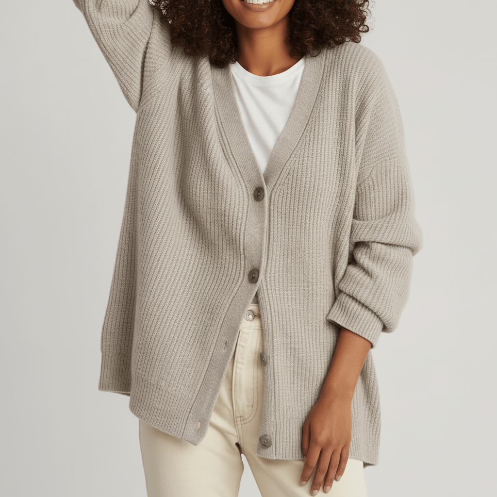 Stickad damkofta med knappslå, en bekväm cardigan för både vår och höst i avslappnad design.