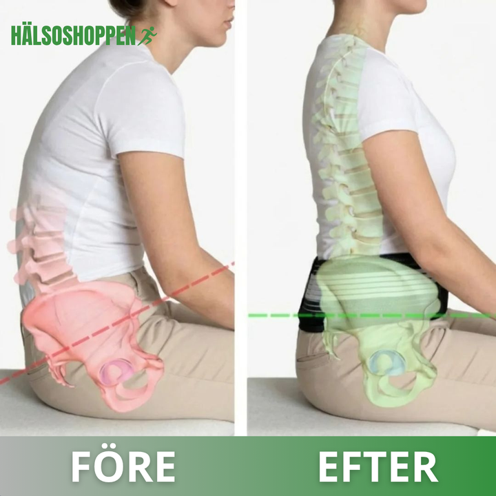 Stabiliserande bäckenstöd/ryggstöd för aktivitet och avkoppling. Komfortbälte med justerbar design.