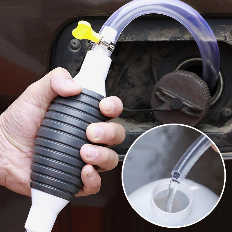 "Bärbar bilbränslepump med slitstark PVC, 1.5 m slang. Idealisk för enkel vätsketransfer av bensin, olja, vatten."