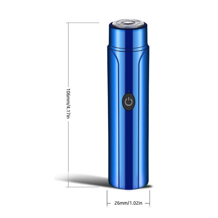 "Bärbar elektrisk rakapparat i aluminium, kompakt design, svart färg, perfekt för ansikte och kropp, IPX7 vattentät."