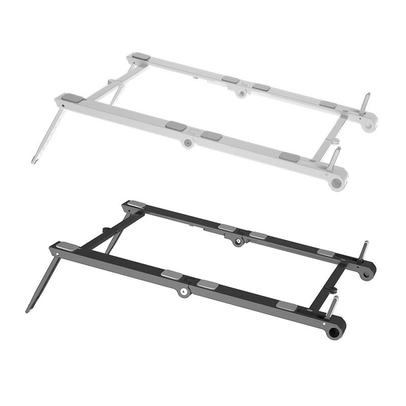Bärbar hållare i aluminium, 3-i-1, för surfplatta och telefon. Svart och vit, kompakt och kompatibel design.