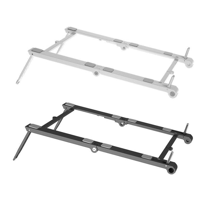 Bärbar hållare i aluminium, 3-i-1, för surfplatta och telefon. Svart och vit, kompakt och kompatibel design.