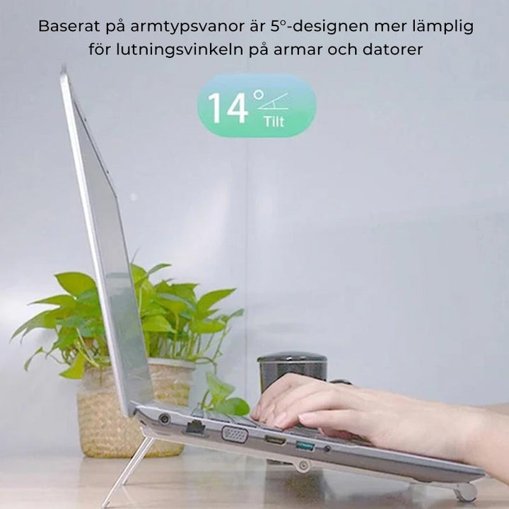 Bärbar hållare i aluminium, 3-i-1, för surfplatta och telefon. Svart och vit, kompakt och kompatibel design.