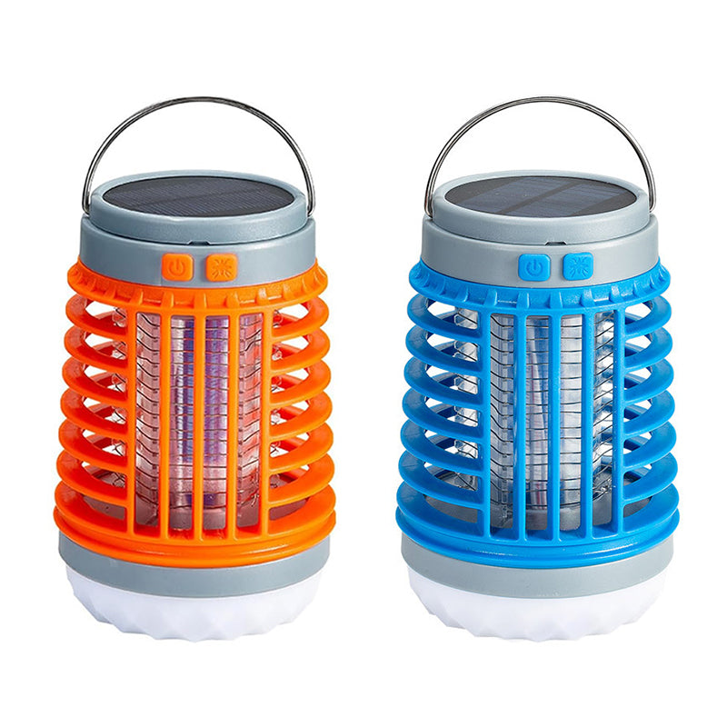 Bärbar mygg- och insektsdödare med UV-teknik, kompakt design för utomhus och inomhusbruk, svart och orange detaljer.