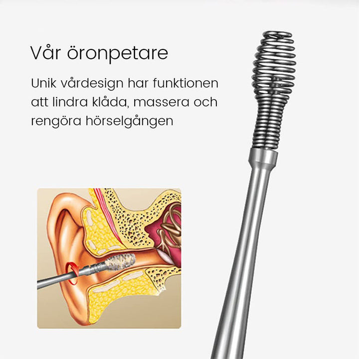 "Bärbar öronvax rengöringssats i rostfritt stål med eleganta verktyg och färgglada PU-väska, flera färger tillgängliga."