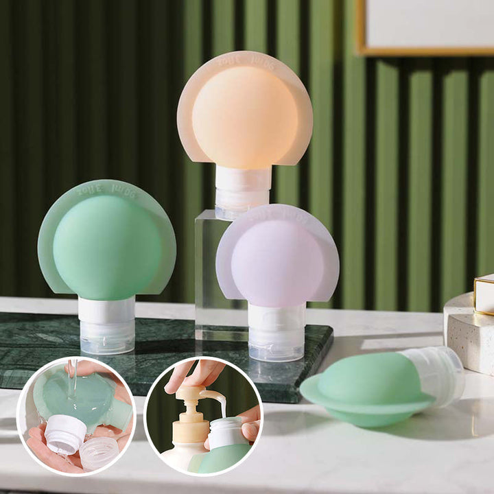 Bärbar silikonflaska för resor med stor öppning, lätt att fylla. Perfekt accessoar för schampo och lotion på resan.