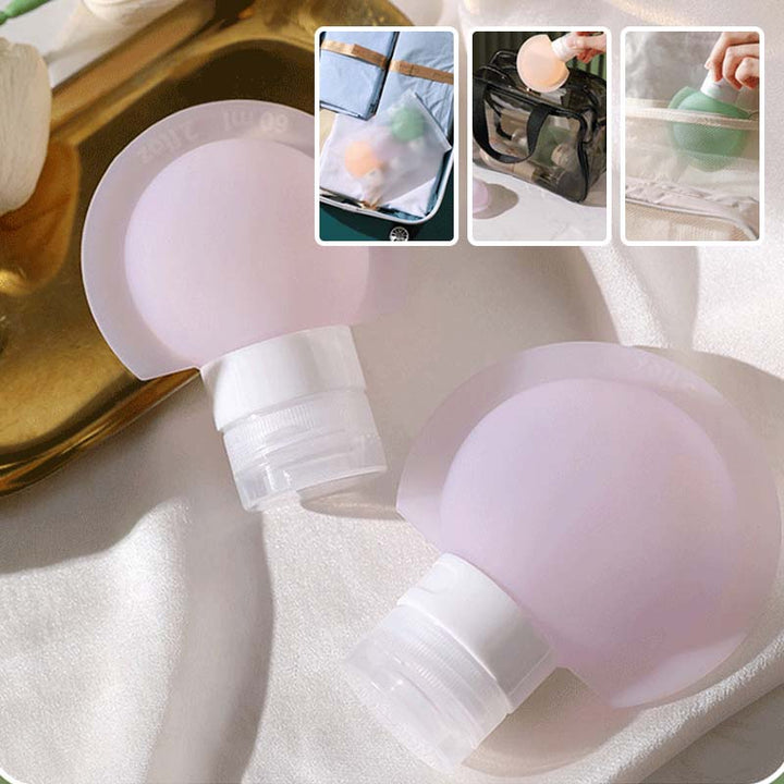 Bärbar silikonflaska för resor med stor öppning, lätt att fylla. Perfekt accessoar för schampo och lotion på resan.