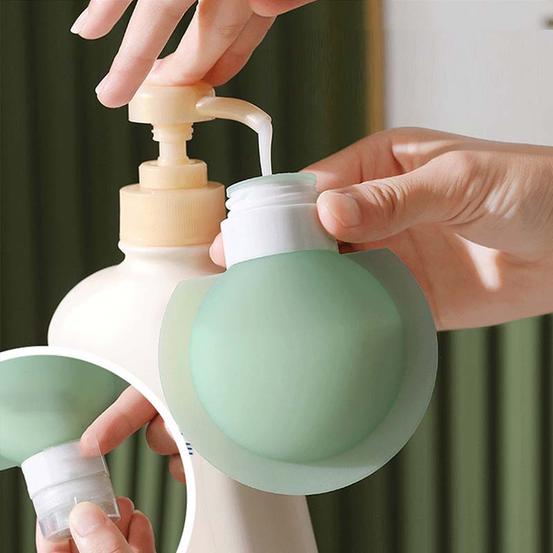 Bärbar silikonflaska för resor med stor öppning, lätt att fylla. Perfekt accessoar för schampo och lotion på resan.
