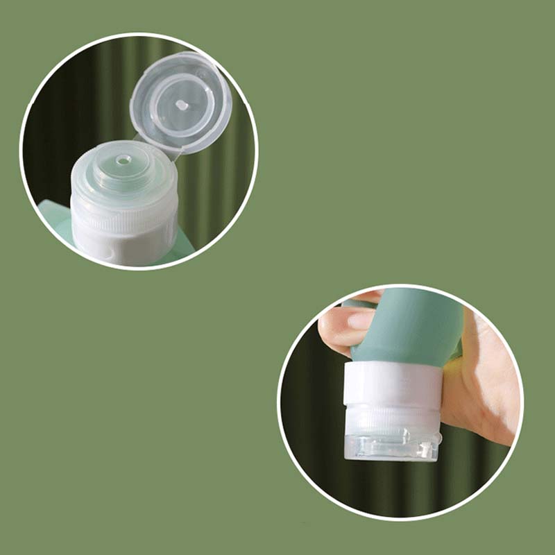 Bärbar silikonflaska för resor med stor öppning, lätt att fylla. Perfekt accessoar för schampo och lotion på resan.