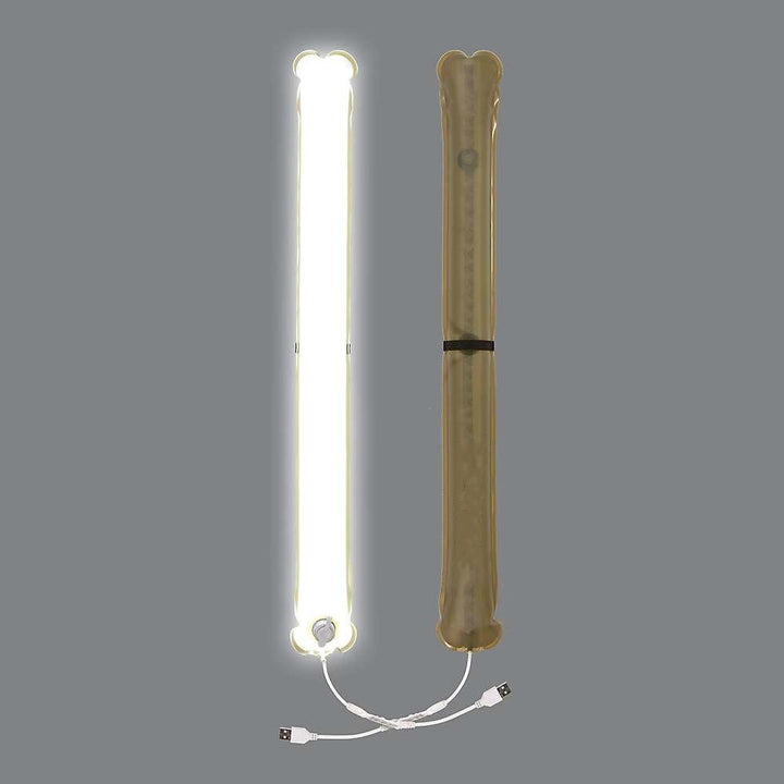 "Bärbar uppblåsbar LED-campinglampa med USB, vit design, hängande, perfekt för nattliga äventyr med justerbart ljus."