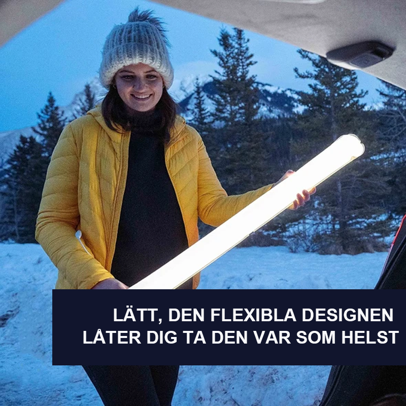 "Bärbar uppblåsbar LED-campinglampa med USB, vit design, hängande, perfekt för nattliga äventyr med justerbart ljus."