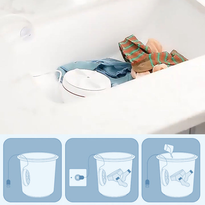 "Bärbar vit minitvättmaskin för diskbänk, kompakt design, USB-driven, liten och lätt, för hem, resa, kontor."