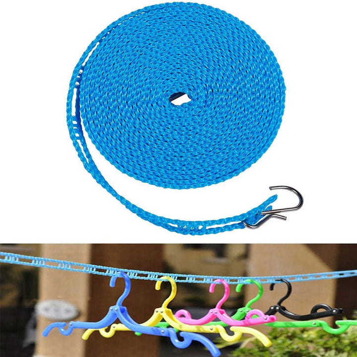 Bärbart klädstreck i polyeten, grön färg, enkel att justera med krokar, för hem och camping, 5 meter lång.