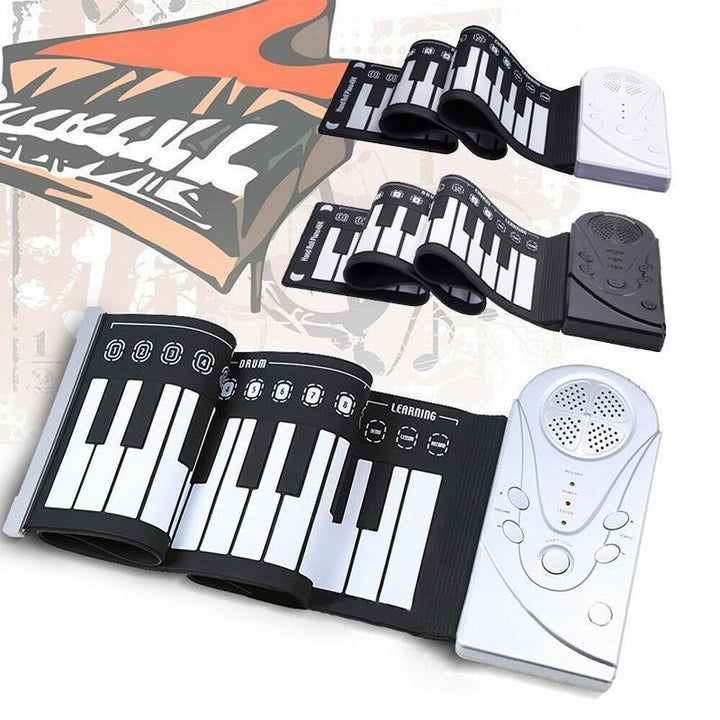 "Bärbart roll-up digitalpiano med 49 tangenter, kompakt design, högkvalitativt silikonmaterial, perfekt för musikälskare."