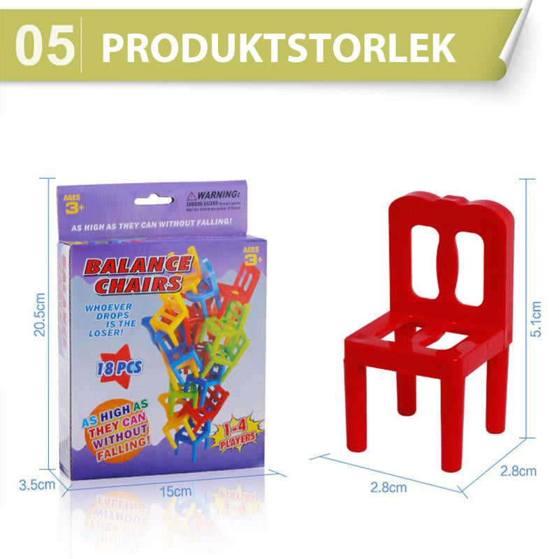 "Barn leker med staplingsbara stolar i färgglada nyanser, främjar finmotorik och kreativt tänkande, perfekt leksaksspel."