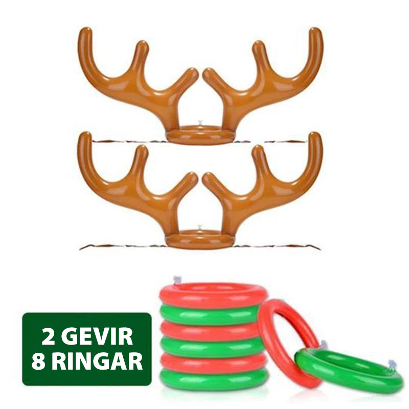 Barn uppblåsbart ringkastningsspel med färgglada renhorn och kastringar för festlig jullek, perfekt för familjer.