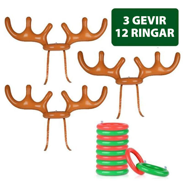 Barn uppblåsbart ringkastningsspel med färgglada renhorn och kastringar för festlig jullek, perfekt för familjer.