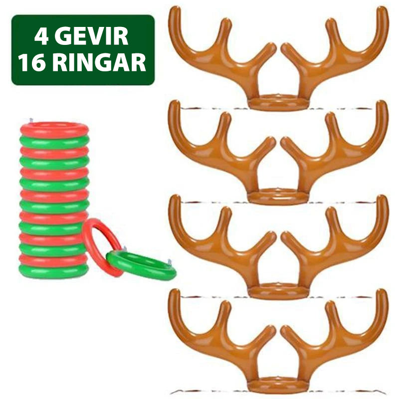 Barn uppblåsbart ringkastningsspel med färgglada renhorn och kastringar för festlig jullek, perfekt för familjer.